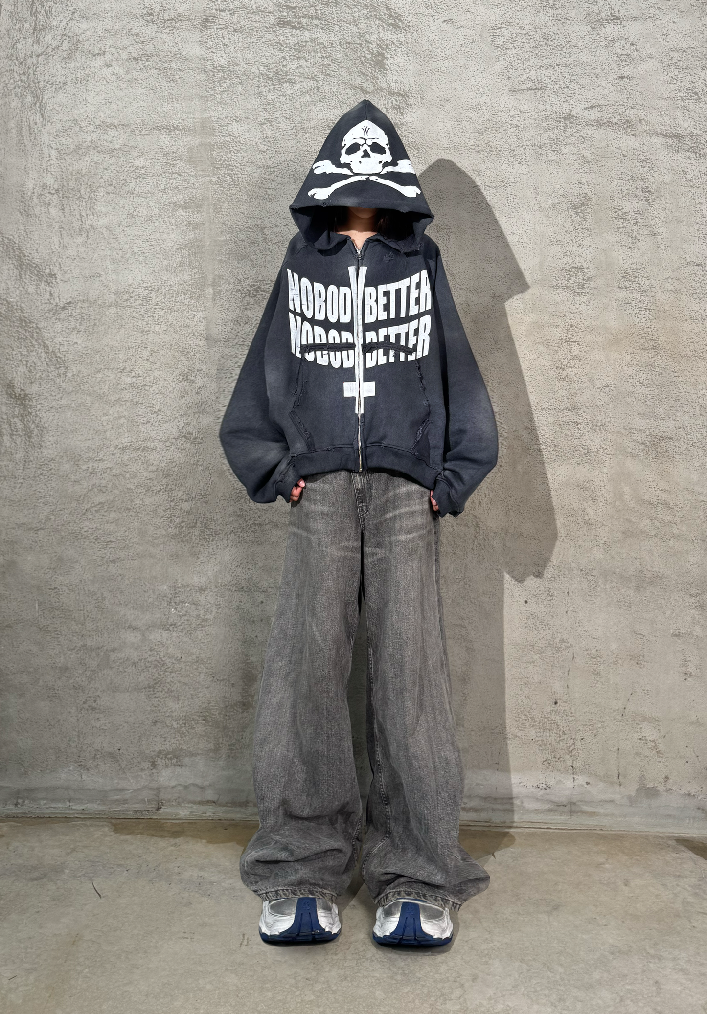 "NobodyBetter" graphite zip hoodie