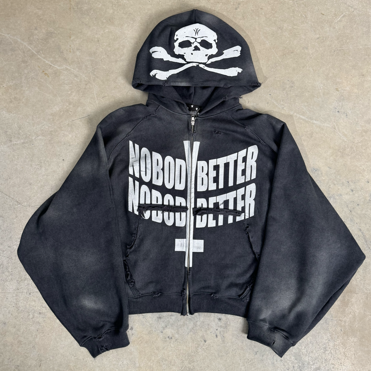 "NobodyBetter" graphite zip hoodie