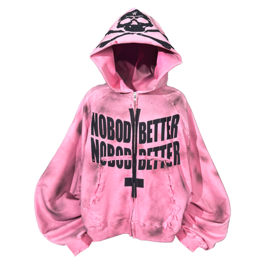 "NobodyBetter" pink zip hoodie